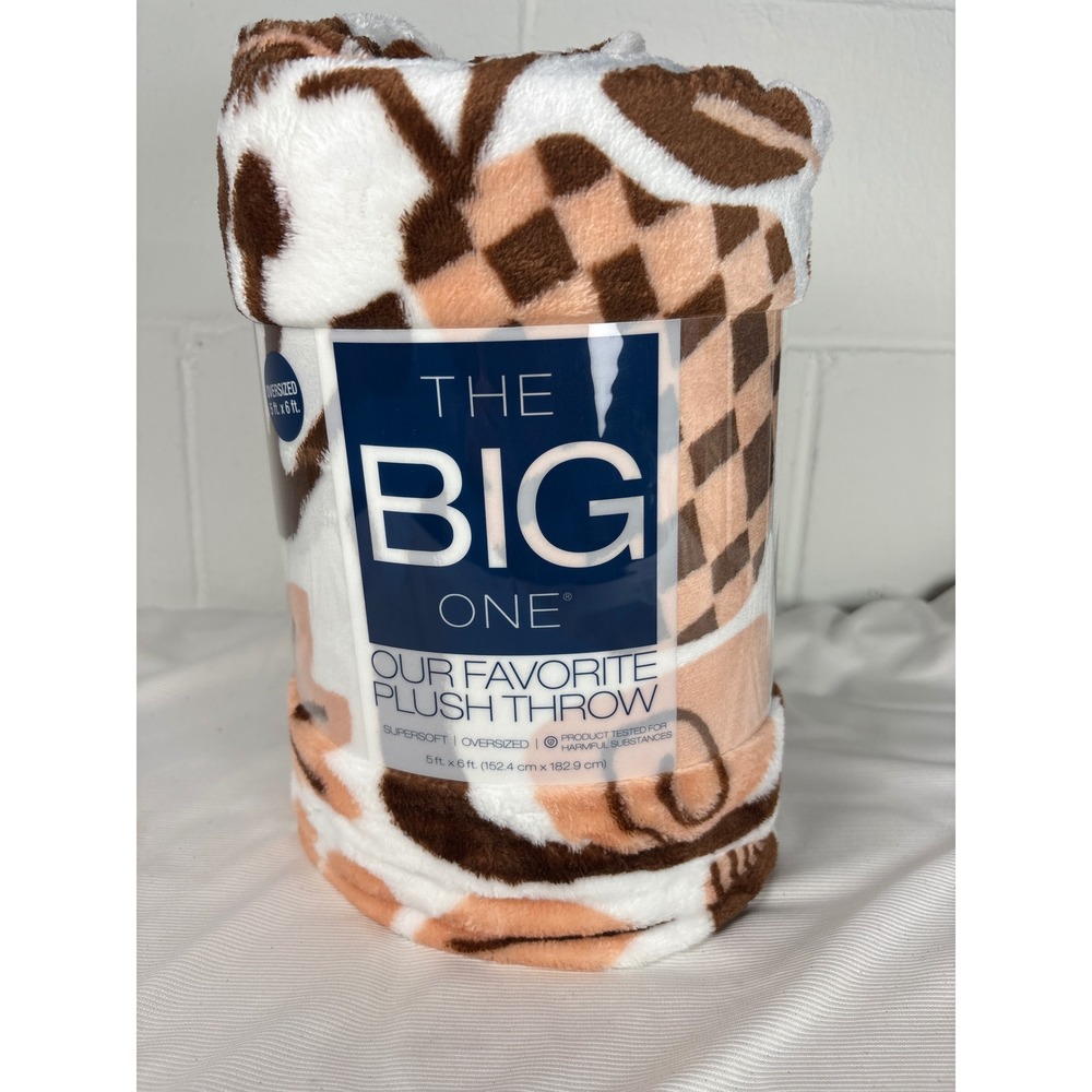 The Big Ones Plush Autumn Throw Oversized 5x6 Mushroom Leaf Brown Peach White